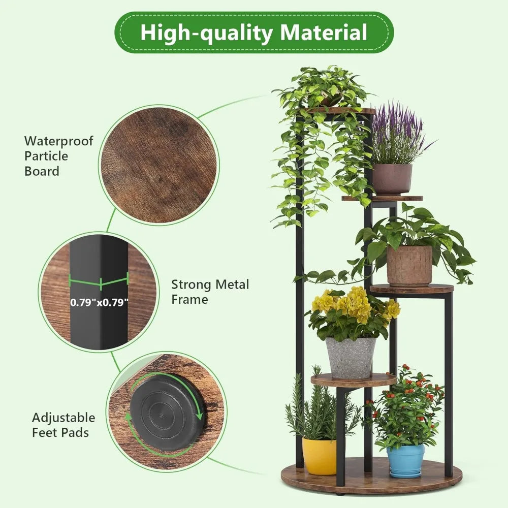 Corner Plant Stand Indoor, 4-Tier Tall Plant Shelf Holders for Multiple Potted Plants, Wood Flower Pot Stands with Metal Frame