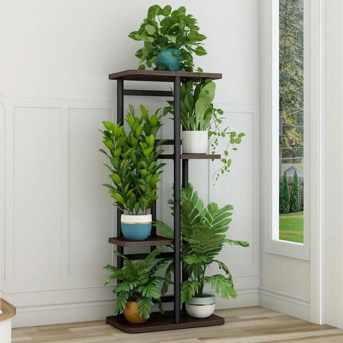 Plant Stand Indoor Outdoor Metal 4 Tier 5 Potted Multiple Flower Pot Holder ShelfPlanter Display Shelving Unit for Patio Garden