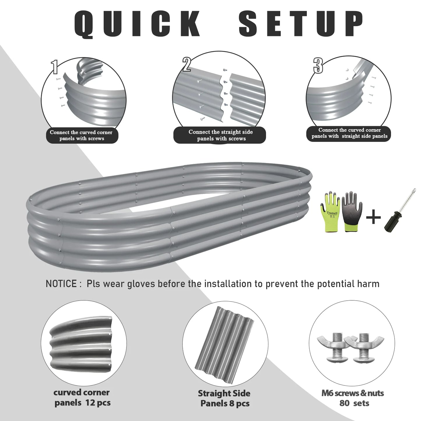 2 Pack 6x3x1FT Galvanized Raised Garden Bed Kit Oval Metal Planter Box Outdoor Planter Raised Beds for Vegetable Flower Herbs