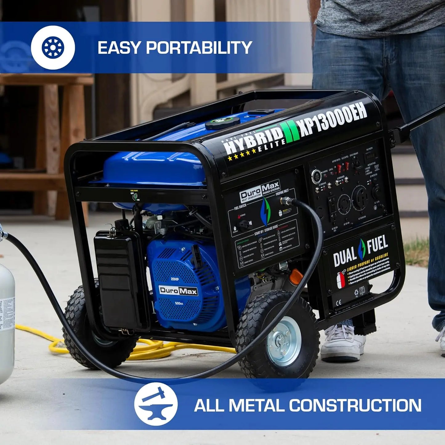 High-quality13,000-Watt Dual Fuel Portable Generator - Gas & Propane, Electric Start, Whole Home Backup Power, Transfer Switch