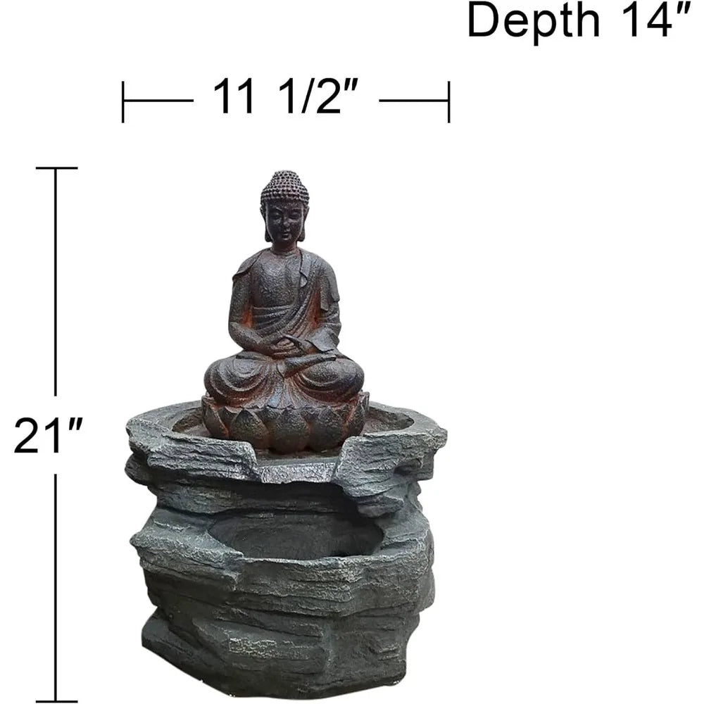 Sitting Buddha Rustic Zen Outdoor Floor Water Fountain 21" High with LED Light Meditation Decor for Garden Patio Backyard Deck H
