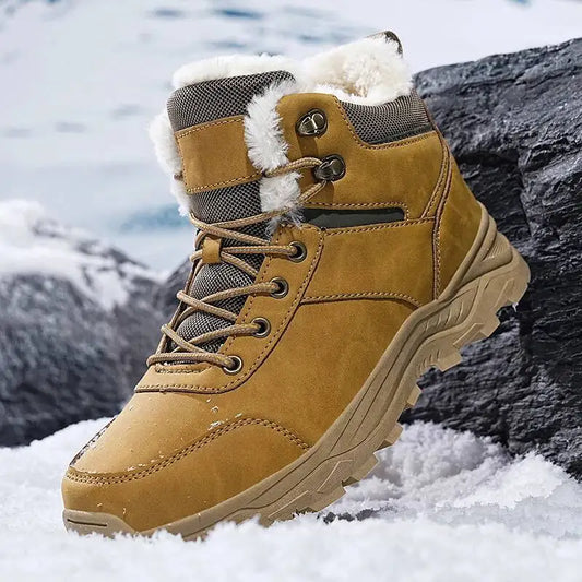 New Autumn and Winter High-Top Thick-Soled Fleece-Lined Men's Snow Boots, Outdoor Hiking Shoes, Hunting Boots, Hiking Boots