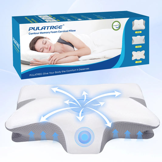 Pulatree Cervical Pillow for Neck & Shoulder Pain Relief Sleeping Ergonomic Memory Foam Pillow Breathable Removable Pillowcase