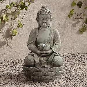 Sitting Buddha Rustic Zen Outdoor Floor Water Fountain 21" High with LED Light Meditation Decor for Garden Patio Backyard Deck H