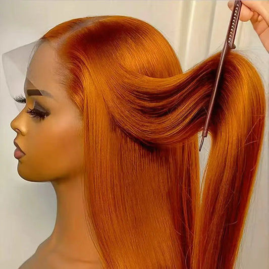 350 Ginger Orange Straight Human Hair Wigs 13X4 Hd Lace Frontal Wigs 250% Density Pre-plucked Brazilian Human Hair Wig For Women
