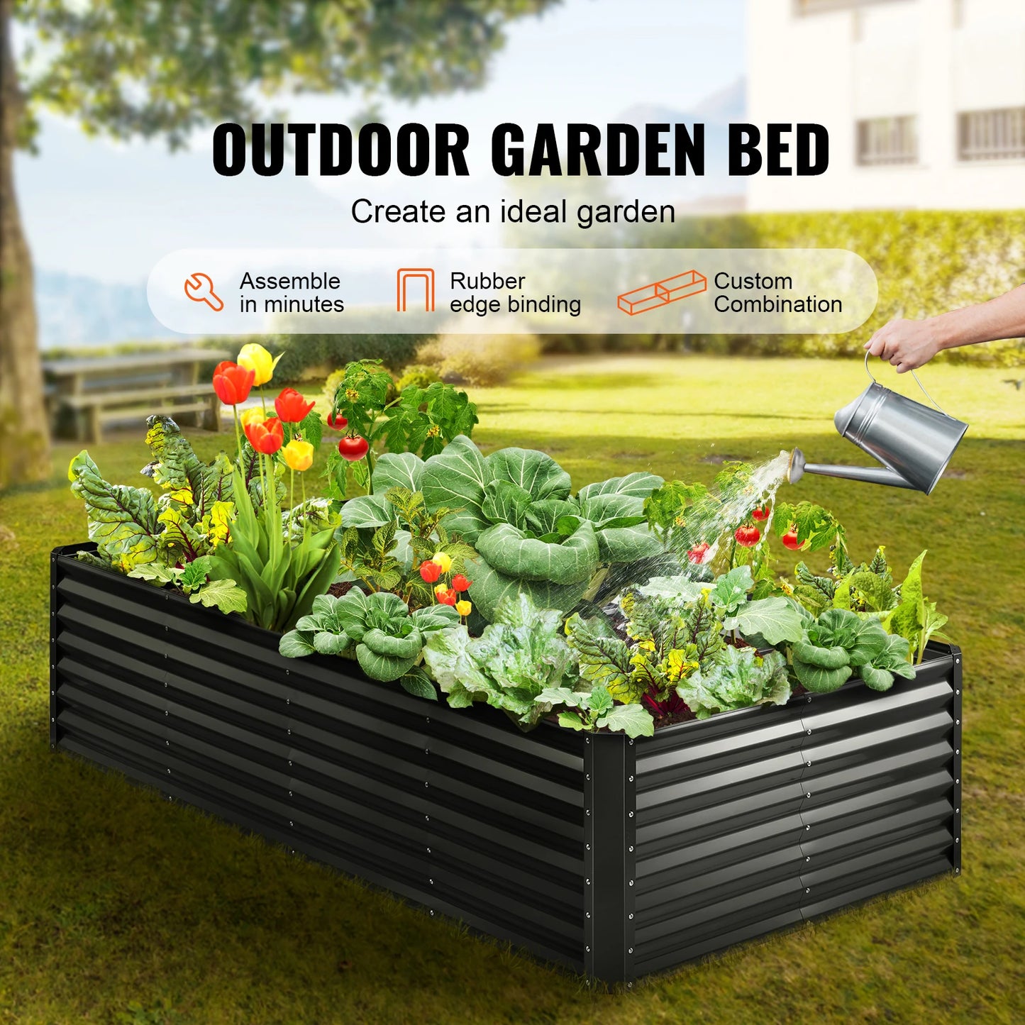 SucceBuy Raised Garden Bed Outdoor Planting Boxes with Open Base for Growing Flowers/Vegetables in Backyard/Garden/Patio/Balcony