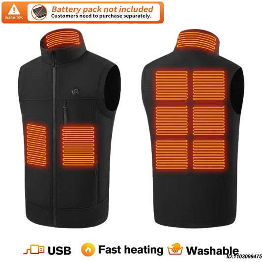 Men Women 9 Areas Heated Vest USB Charging Heated Jacket Washed Keep Warm Hiking Vest Winter Fishing Skiing Vest Heated Coats
