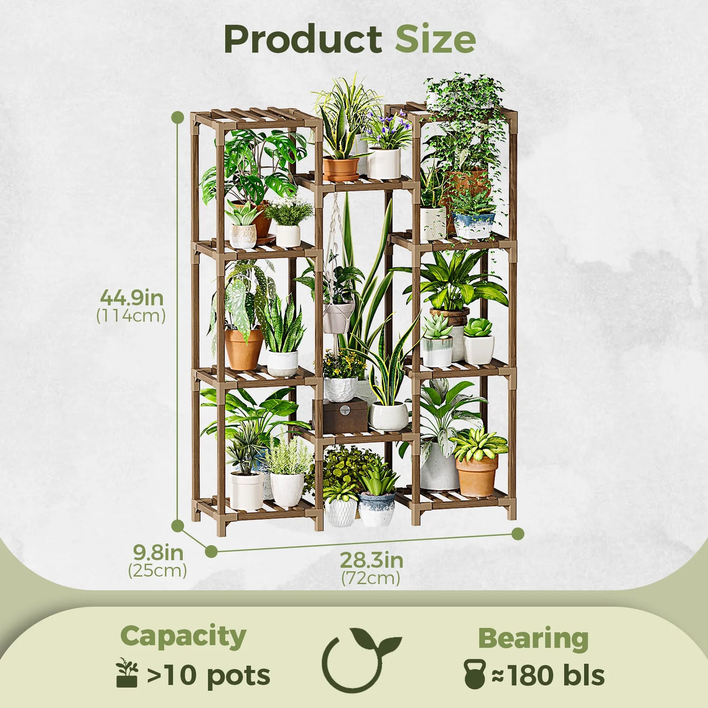 Bamworld Tall Wood Plant Stand Indoor-Outdoor, Multi-Tier Large Flower Shelf Rack for Living Room Patio Balcony Garden Decor