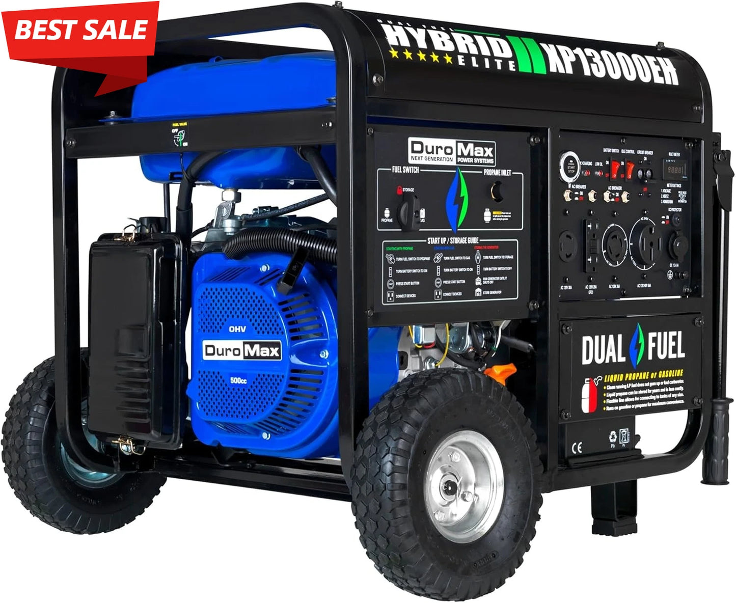 High-quality13,000-Watt Dual Fuel Portable Generator - Gas & Propane, Electric Start, Whole Home Backup Power, Transfer Switch