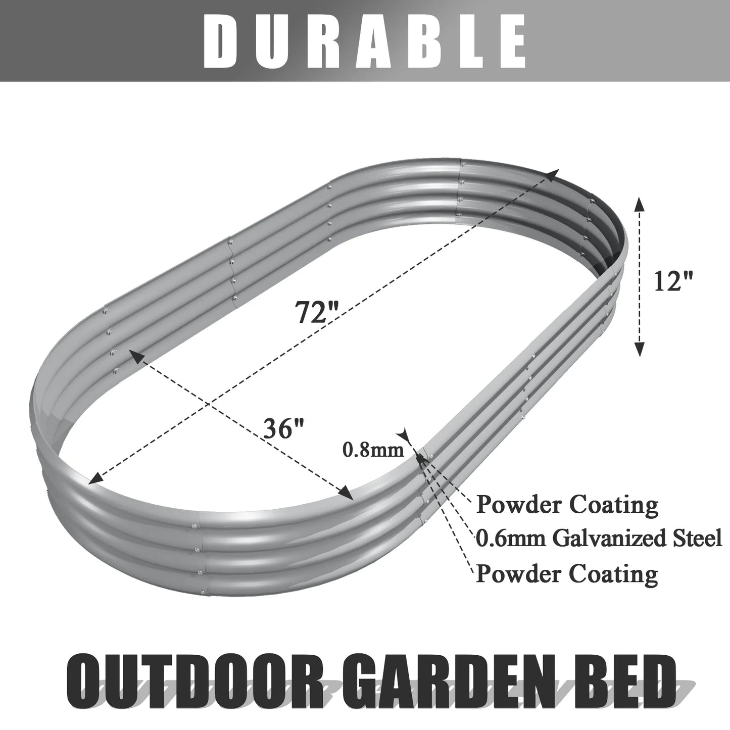 2 Pack 6x3x1FT Galvanized Raised Garden Bed Kit Oval Metal Planter Box Outdoor Planter Raised Beds for Vegetable Flower Herbs