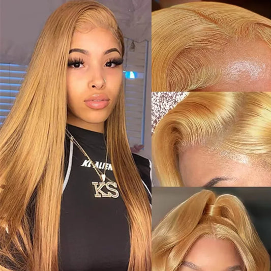 Honey Blonde Human Hair Wig 13X6 Hd Lace Frontal Wig Straight Lace Front Wig PrePlucked 250 Density 30 36 Inch Colored For Women