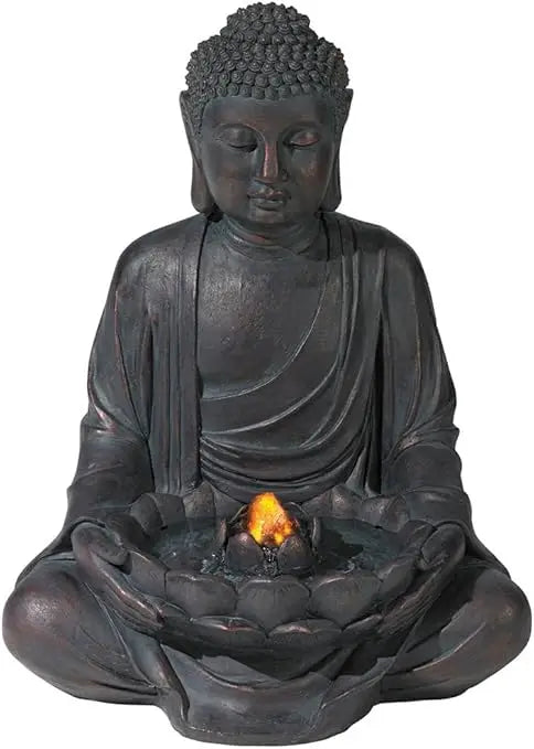Sitting Buddha Rustic Zen Outdoor Floor Water Fountain 21" High with LED Light Meditation Decor for Garden Patio Backyard Deck H