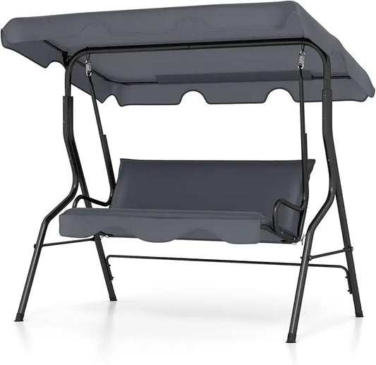 3 Person Porch Swing, Patio Swing with Removable Cushions and Powder Coated Steel Frame, Outdoor Swing with Canopy