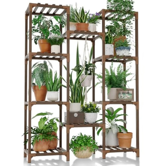 Bamworld Plant Stand Indoor Outdoor Tall Plant Shelf for Multiple Plants Pots Wood Flower Stand Large Flower Holder for Living